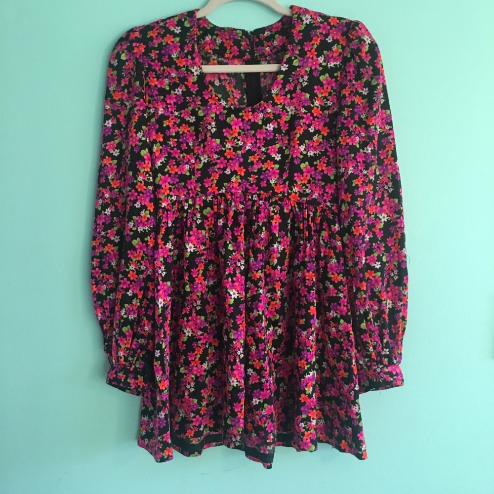 60s-70s psychedelic floral neon mini dress